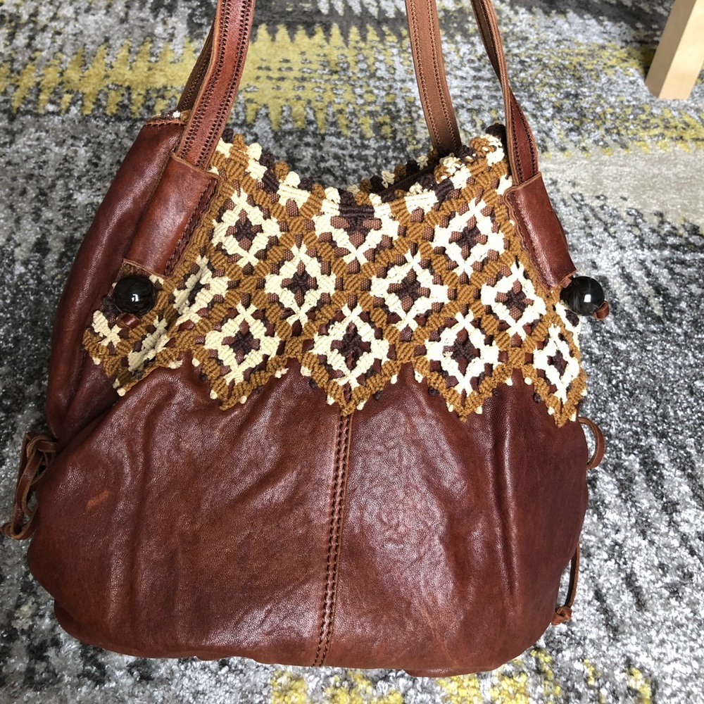 Lucky Hobo Bag Leather with Macrame/Hemp Details